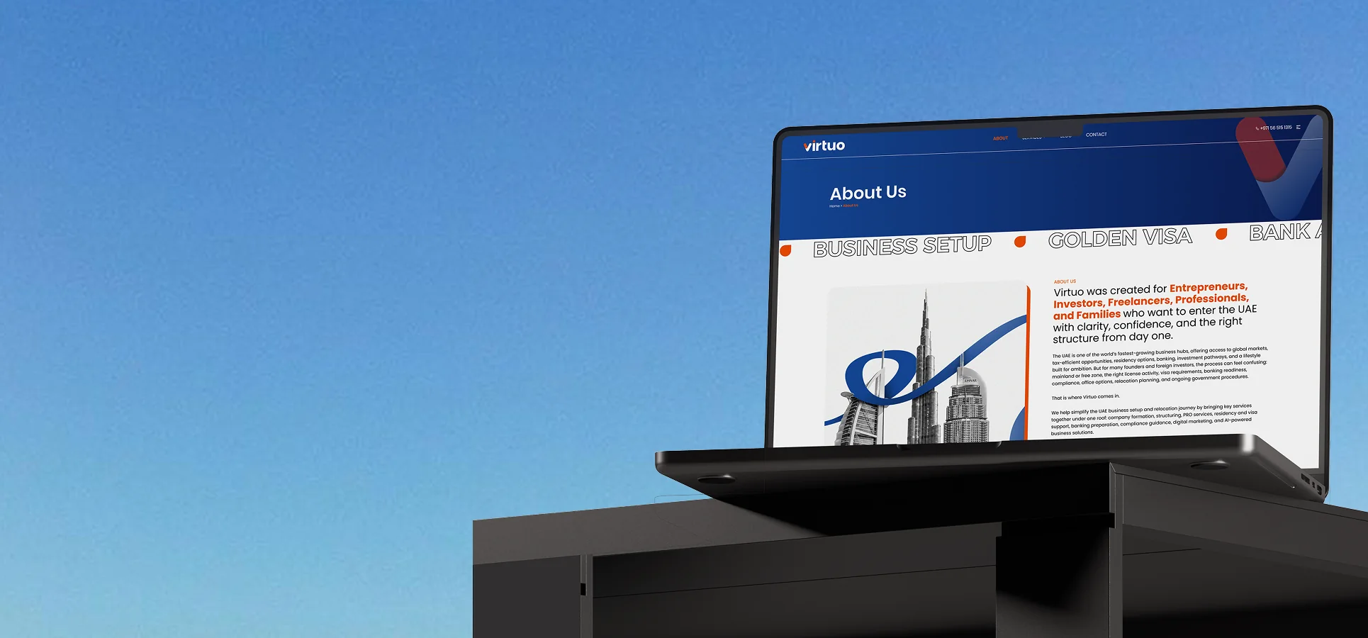Virtuo UAE business website displayed on a laptop representing a professional digital presence